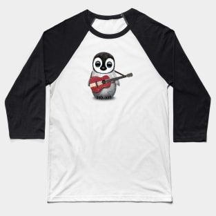 Baby Penguin Playing Latvian Flag Guitar Baseball T-Shirt